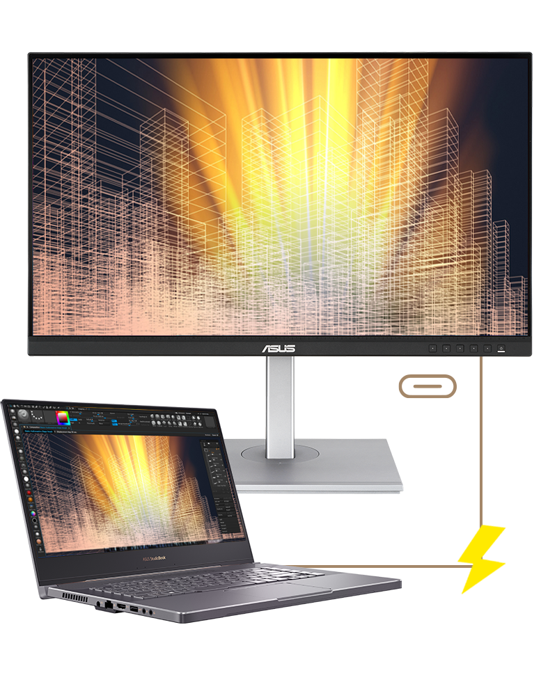 A ProArt Display PA278CV csatlakoztatása egy laptophoz USB-C csatlakozóval, ami támogatja a 65W-os tápellátást is