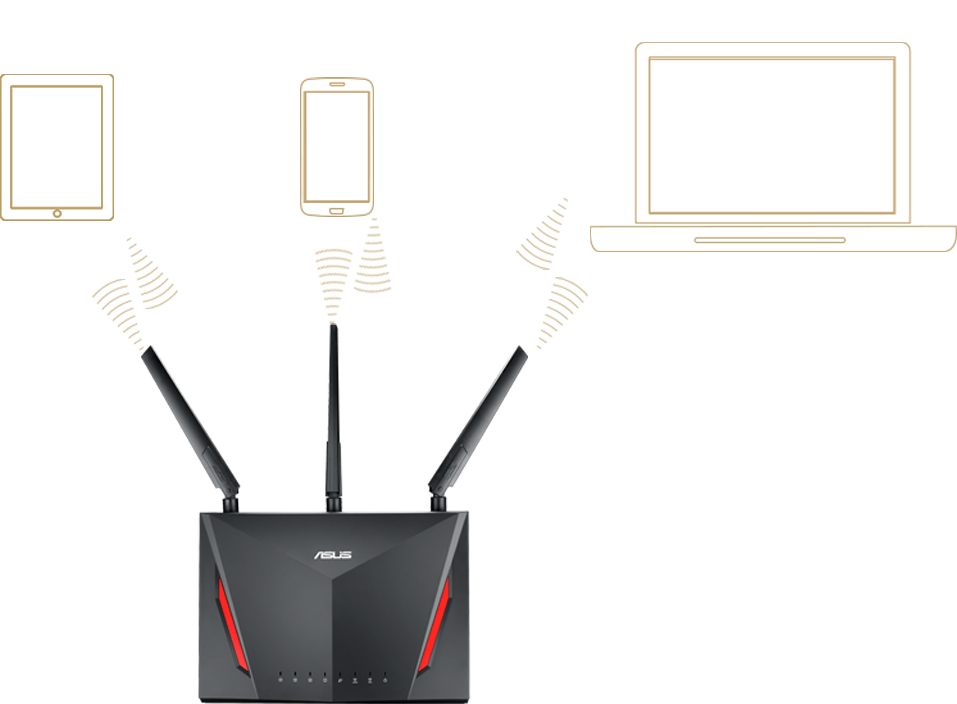 La technologie Multi-user MIMO permet au RT-AC2900 de connecter plusieurs appareils à la fois pour qu'ils profitent tous du réseau.