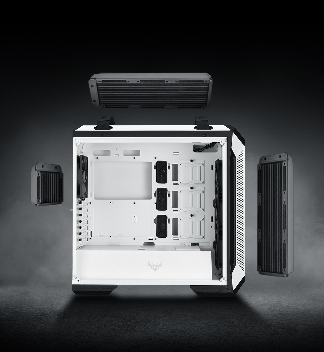 TUF Gaming GT501 white edition iscompatible with wide-raning radiators.