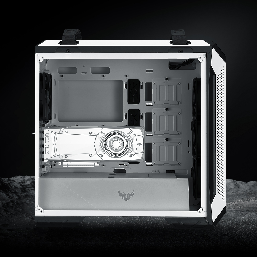TUF Gaming GT501 white edition supports vertical installation of graphics cards.