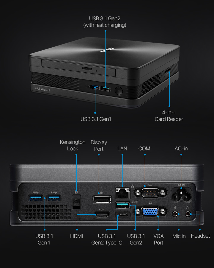 極静音 ASUSミニPC 電源ユニット内蔵小型VC65-C1G7010ZN | www.150 ...