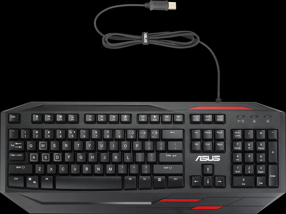 schwarz Asus GK100 beleuchtete Gaming Tastatur kabelgebunden, programmierbar, wasserdicht, Anti Ghosting, deutsches Layout 