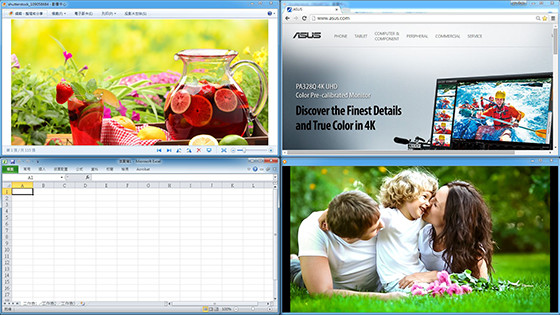 Die ASUS MultiFrame Management-Software sorgt dafür, dass der Desktop auch bei mehreren geöffneten Fenstern aufgeräumt und übersichtlich bleibt.<i> </i>