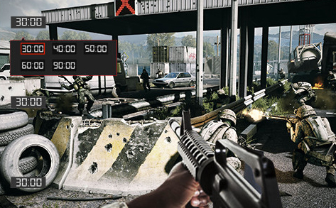 ASUS-exclusive GamePlus hotkey provides in-game enhancements such as a crosshair overlay, an onscreen timer, and a frames per second counter.