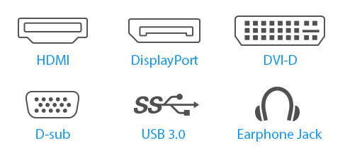 De BE24DQLB heeft een groot aantal connectiviteitsopties, waaronder HDMI, DisplayPort, DVI-D, D-sub en twee USB 3.0-poorten.