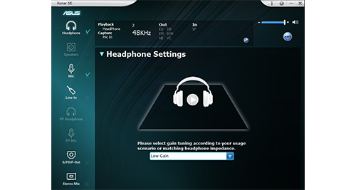 Xonar Audio Center user interface