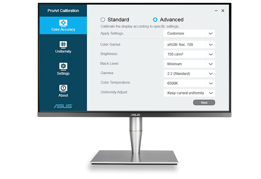 ASUS ProArt Calibration Technology achieves optimum color accuracy when working with different types of content with a variety of advanced setups