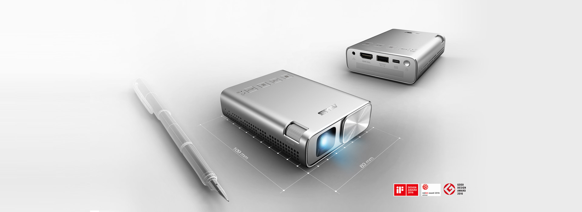 ASUS ZenBeam E1 weighs only 307g and has ultra-compact dimensions as a pen