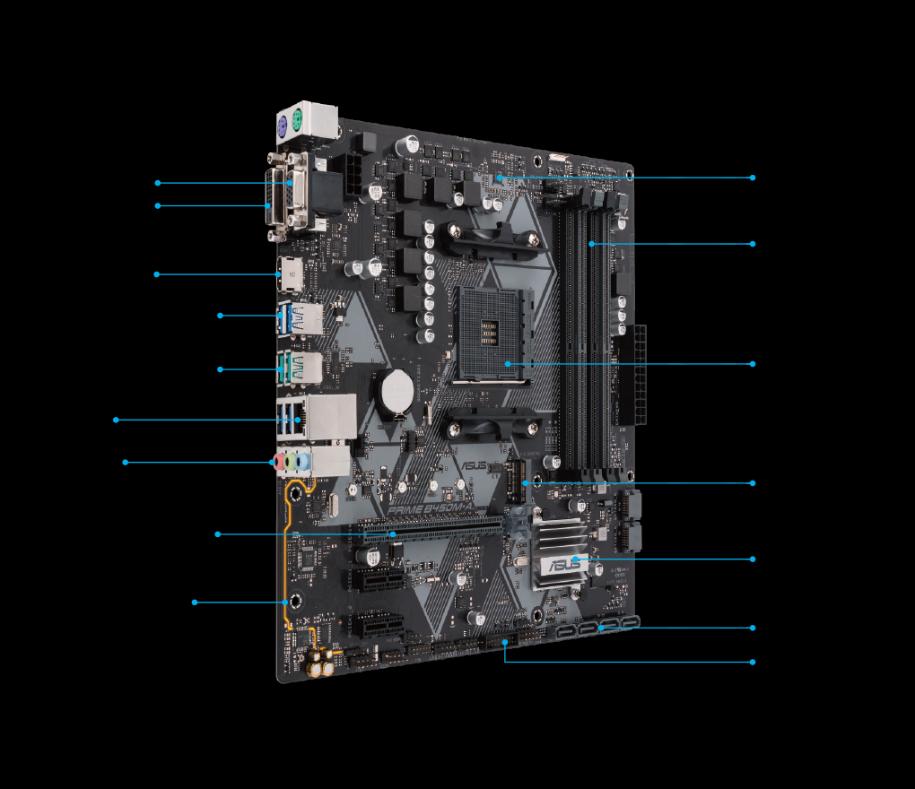 ASUS Prime B450M-A/CSM AMD AM4 (3rd/2nd/1st Gen Ryzen Micro-ATX commercial  motherboard (1Gb LAN, ECC Memory, D-Sub/HDMI/DVI-D, TPM header, COM port