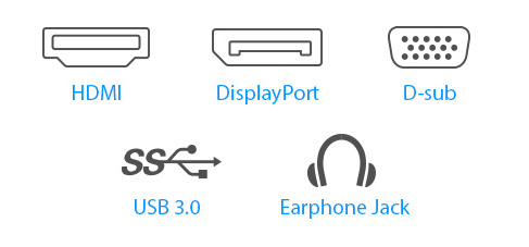 De BE24EQSB heeft een groot aantal connectiviteitsopties, waaronder HDMI, DisplayPort, DVI-D, D-sub en twee USB 3.0-poorten.