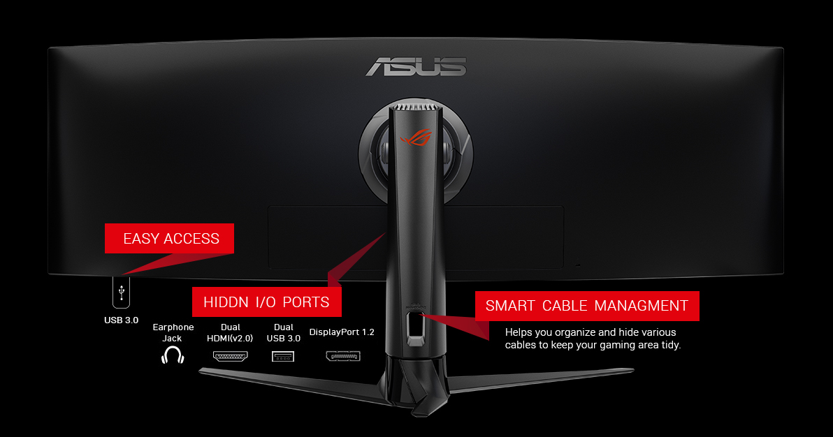  Asus ROG Strix XG49VQ 49” Curved Gaming FreeSync Monitor 144Hz  Dual Full HD HDR Eye Care with DP HDMI Black : Electronics