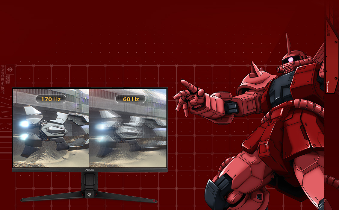 Imagen comparativa de ASUS TUF Gaming VG27AQGL1A ZAKU II EDITION de 170 Hz y 60 Hz