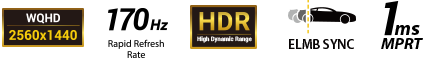 icon WQHD, 170Hz, HDR, ELMB Sync và thời gian phản hồi 1ms