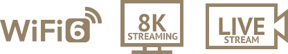 WiFi6, 8K streaming and live stream icons