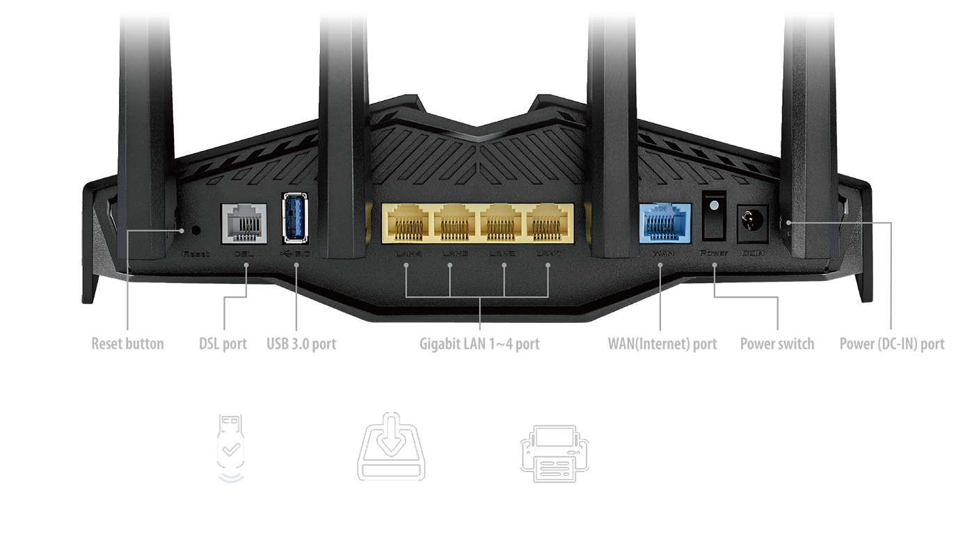 MODEM ROUTER ADSL/VDSL DSL-AX82U AX5400 Dual Band WiFi 6, ASUS AURA RGB,  supporto WiFi