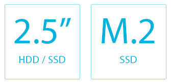 2.5 inch HDD, M.2 SSD