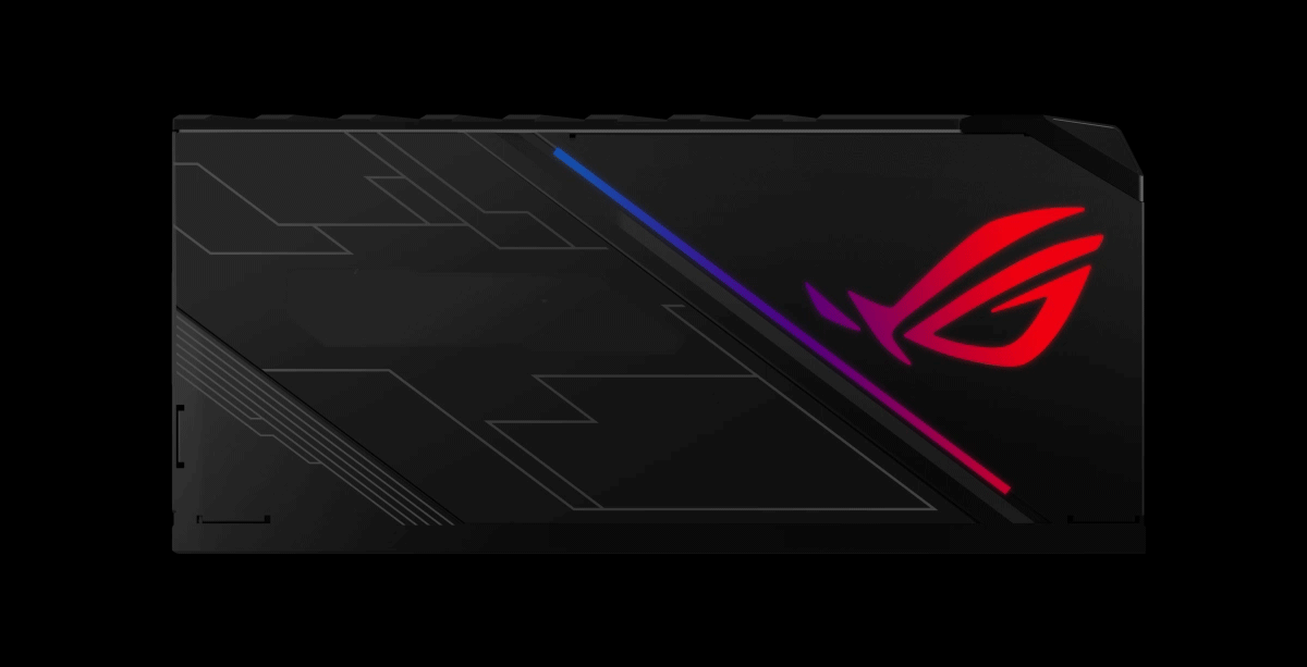 ROG Thor 1200W Platinum side view featuring display for real-time power draw