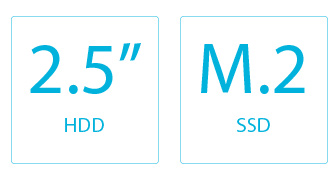 2.5 inch HDD, M.2 SSD