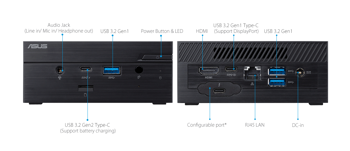 ASUSPRO PN60 – מחשב Mini PC לעסקים – HDMI – ‏USB 3.1 – יציאה טורית, ו-ASUSPRO PN60 – מחשב Mini PC לעסקים – ODD – אנטנה אלחוטית