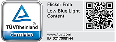 TUV certified flicker free and low blue light logo