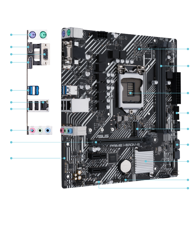 Placa Mãe ASUS PRIME H510M-E, Chipset H510, Intel LGA 1200, mATX