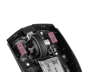 The internal structure of ROG Strix Impact II Wireless, with the push-fit switch sockets design being highlighted