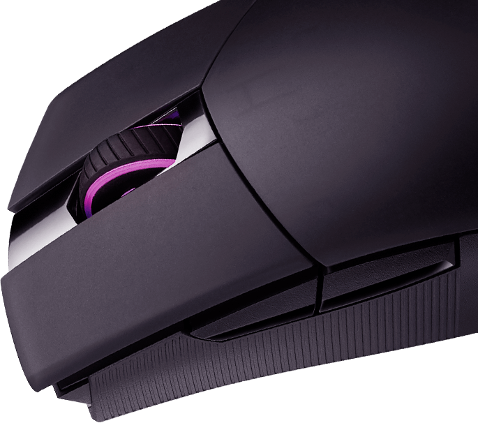 Side view of ROG Strix Impact II Wireless with side button highlighted